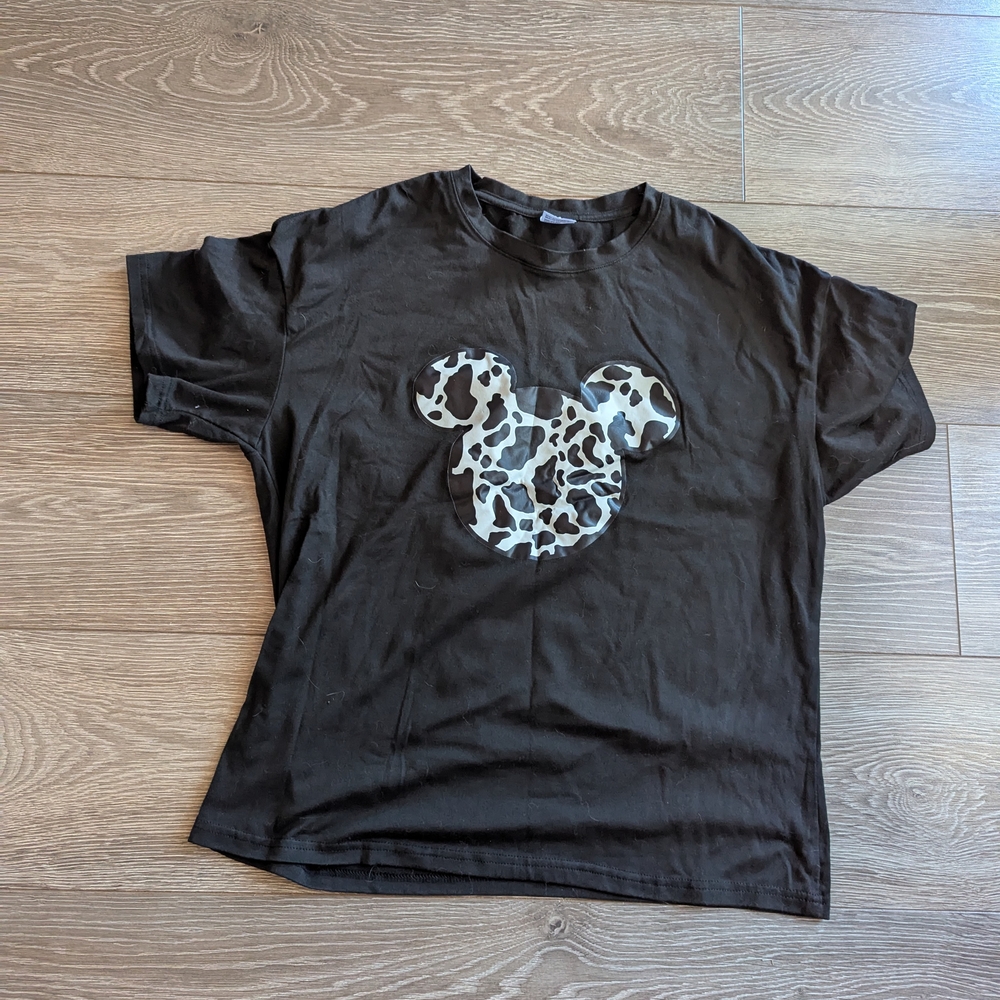 Black Mickey Cow Print T Shirt Super Soft Size Medium This Is An Iron On Graphic